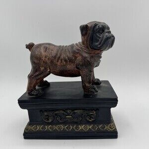VTG Bulldog Statue Sculpture Figure Bookend Collectible Dog Art Deco Bronze Gold